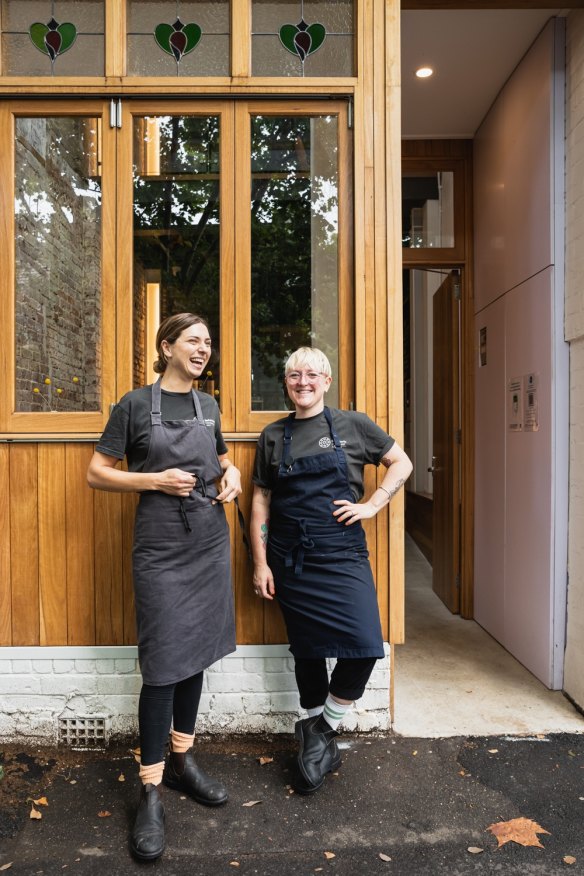 Sous chef Lauren Ever and head chef Jez Wick at OzHarvest's Refettorio project in Surry Hills.
