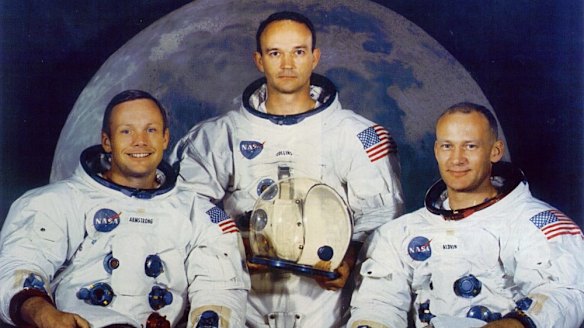 The Apolllo 11 crew Neil Armstrong, Mike Collins and Buzz Aldrin bound for the Moon in 1969.