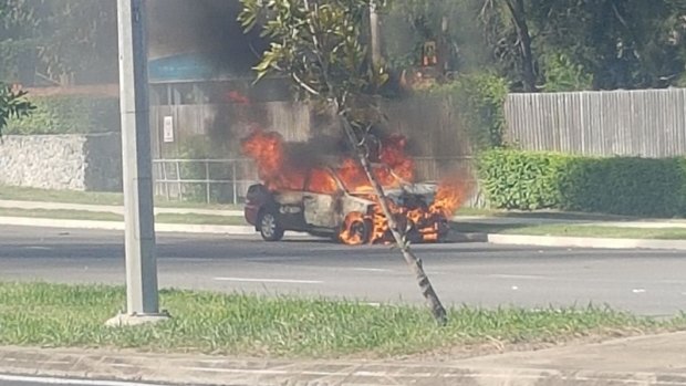 The car caught fire outside a retirement home on Blunder Road.