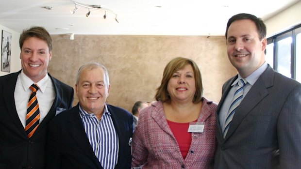 Stephen Pellegrino and Teresa Gambaro with federal LNP MPs Ross Vasta, left, and Steve Ciobo right.