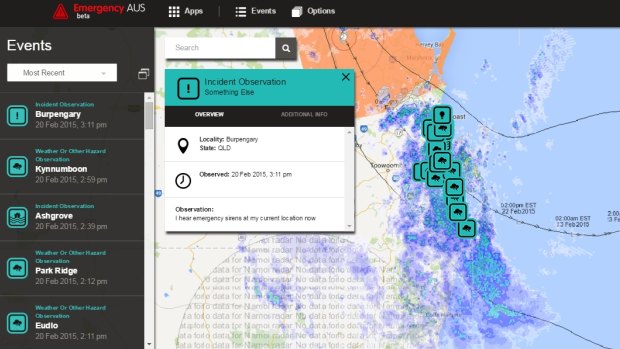 Emergency AUS: Observations from Queenslanders are overlaid with real-time mapping from the Bureau of Meteorology as Cylone Marcia batters the coast.