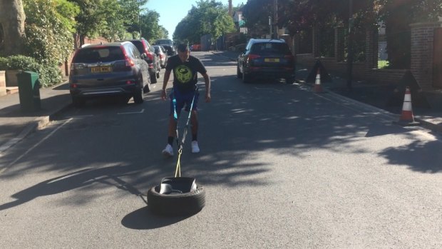 Kyrgios has been using tyres to mix up his training regime. 