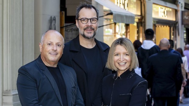 Businessman Chris Lucas with Martin Benn and Vicki Wild in Collins Street.