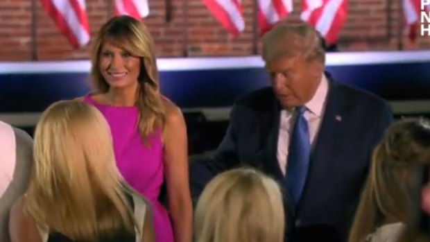 No masks: Donald and Melania Trump greet well-wishers at Fort McHenry after Vice-President Pence's speech.