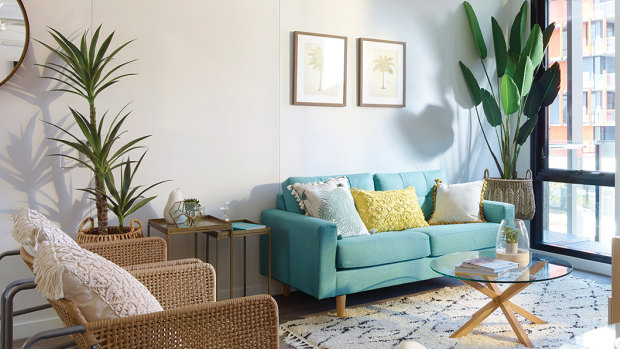 A living space at the Smith Collective build-to-rent two-bedroom unit at Southport on the Gold Coast.