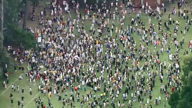 Demonstrators gather in Melbourne to protest the Victorian vaccine rollout.