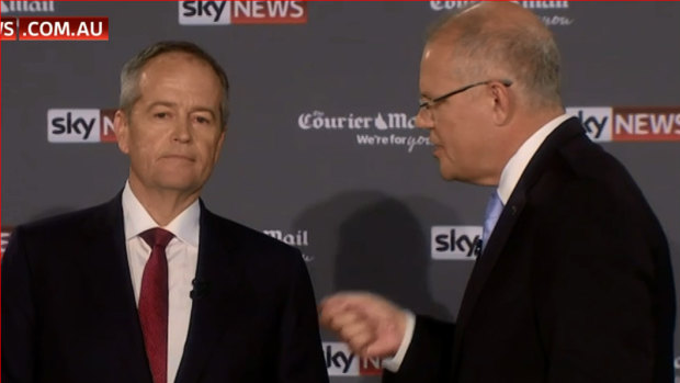 Bill Shorten and Scott Morrison in the second leaders' debate on Sky News on Friday night.