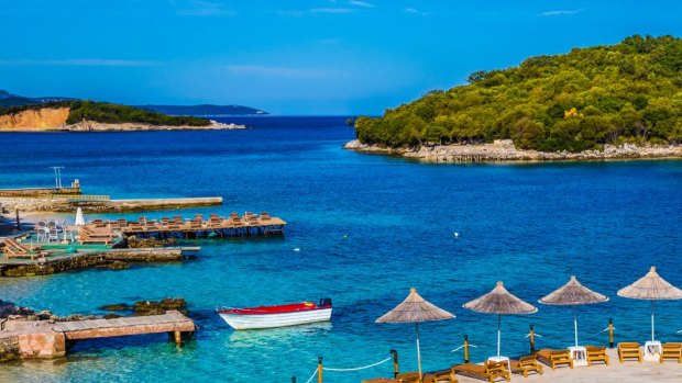 Ksamil Beach in Butrint National Park in Southern Albania.