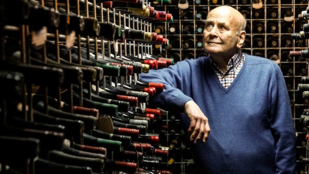 James Halliday in his private cellar at home, where the WA wines have been immaculately kept.