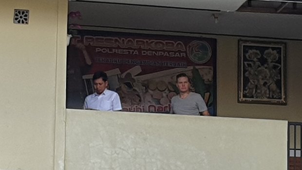 David Van Iersel (right) at Denpasar police station on Monday.