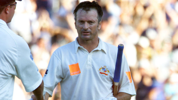 Heroic: Steve Waugh leaves the field after his century at the SCG.