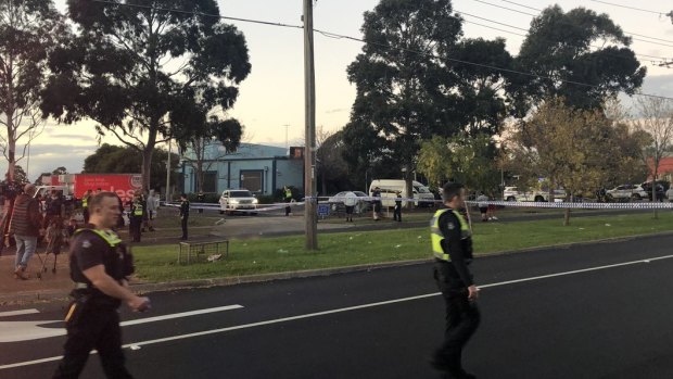 Police outside Brimbank Shopping Centre on Tuesday afternoon.