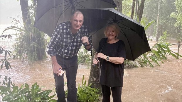 Mark and Judy Evans reached their 30th anniversary of owning Paronella Park during the floods.