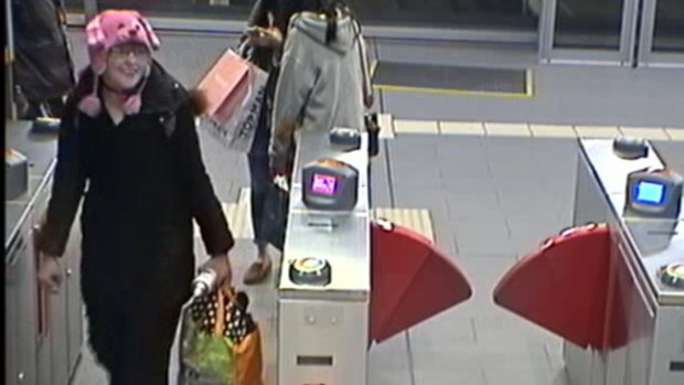 Nicole Cartwright, whose body was found at Buffalo Creek Reserve, Hunters Hill, shown on CCTV footage exiting Museum station on September 30.