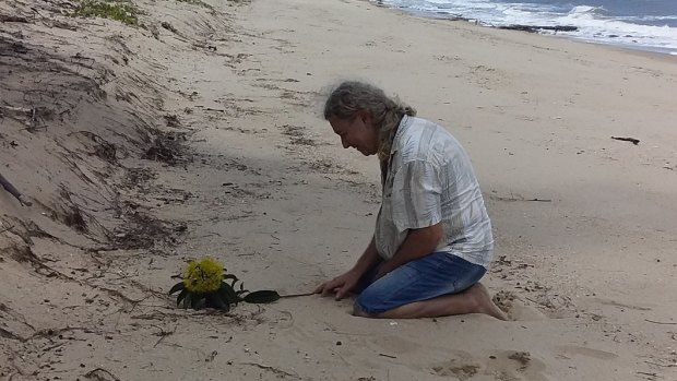 Troy Cordingley returns to Wangetti Beach for the first time since his daughter was killed.