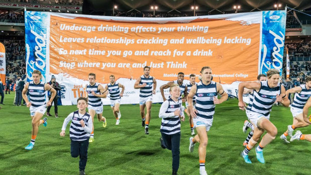 Geelong dedicate a one home match each year to 'Just Think', which is aimed at reducing binge drinking in high school kids. 