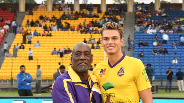 Chris Green with Sir Viv Richards after a historic game in Lahore with the Quetta Gladiators in the Pakistan Super League.