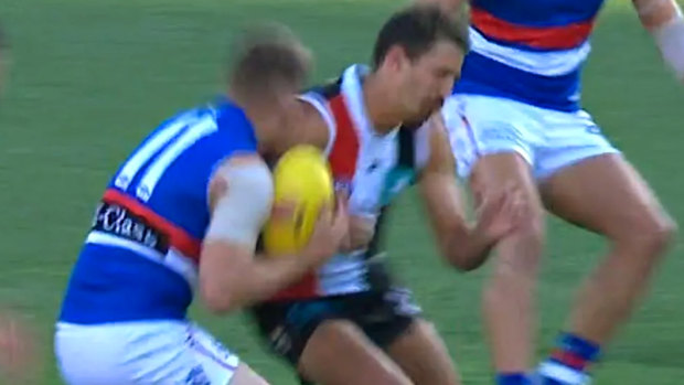 St Kilda's Ben Long has been offered a one-match ban after his high contact bump on Western Bulldogs midfielder Jack Macrae.