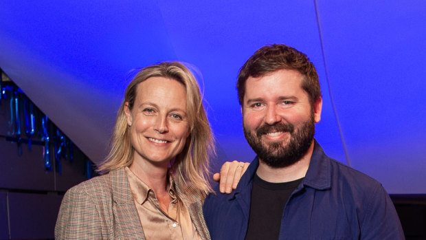 Marta Dusseldorp and Kip Williams at the launch of STC's 2020 season at the Roslyn Packer Theatre in Walsh Bay.
