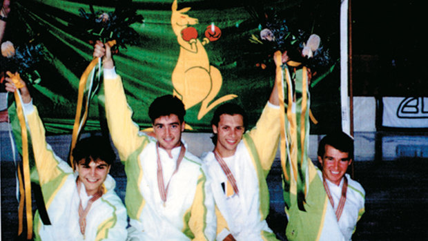 Steven Bradbury (left) on the podium at Macquarie Ice Rink in 1991.