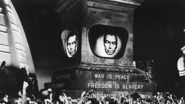 "The biggest literary shock of recent years..." A scene from a 1956 film production of George Orwell's novel 1984.