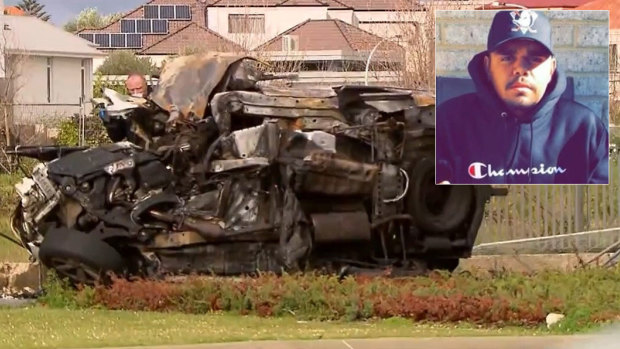 The Kluger burst into flames in the crash. Ronaldo Cockie, 18, inset, was then left fighting for his life in hospital.