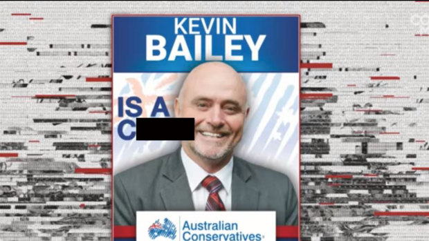 Kevin Bailey poster altered on Tonightly with Tom Ballard skit.