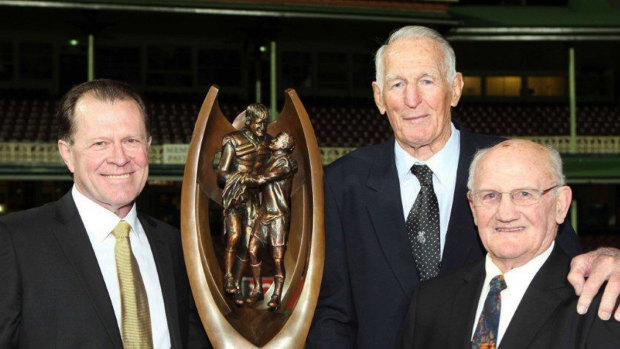 Graeme Hughes with Norm Provan and Arthur Summons with the Provan-Summons trophy.