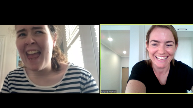Kate Pringle (left) during an online therapy session with Autism Queensland therapist Rhonda Newell.