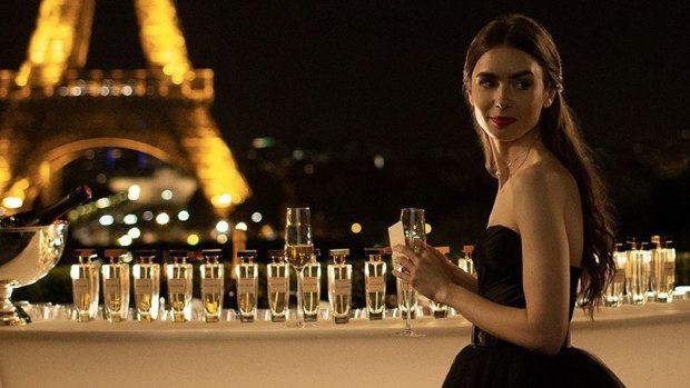 Actor Lily Collins as Emily in the new Netflix show Emily In Paris. 