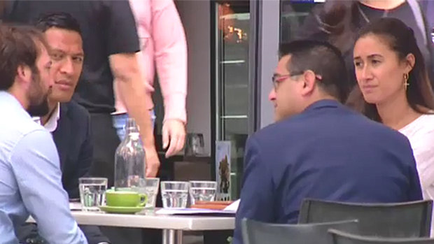 Eye of the storm: Israel Folau seen at a Sydney cafe with his wife Maria on Friday, April 13.