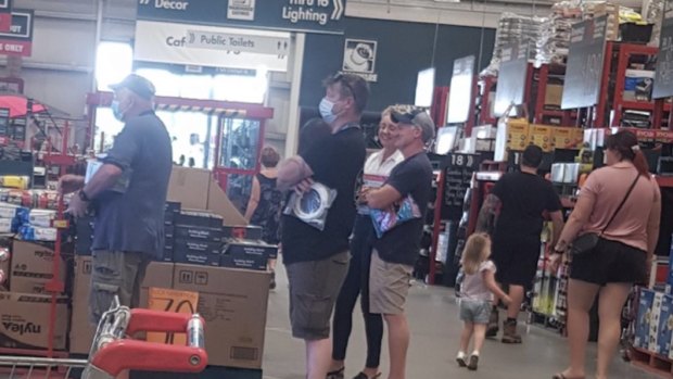 Senator Bridget McKenzie shopping at Bunnings in Wodonga, Victoria, alongside News Corp's Simon Benson.