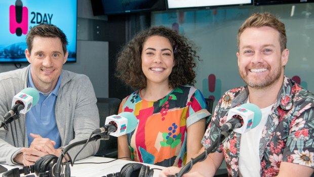 Axed: 2DayFM breakfast's outgoing hosts Ed Kavalee, Ash London and Grant Denyer.