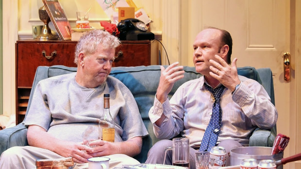 Steve Rodgers as Oscar and Brian Meegan as Felix in Ensemble Theatre's The Odd Couple.
