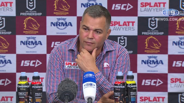 Good call: Anthony Seibold addresses the media after the win over the Roosters.