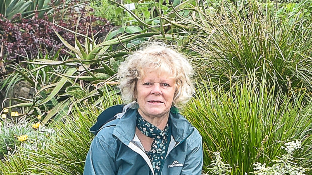 Landscape designer Sandra McMahon in her colour spectrum garden at the Burnley campus of the University of Melbourne.