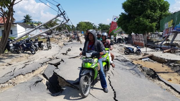 A damaged street in Sigi, Central Sulawesi.