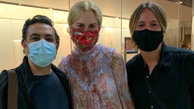 Opera singer Virgilio Marino (left) with Nicole Kidman and Keith Urban after a performance of The Merry Widow.