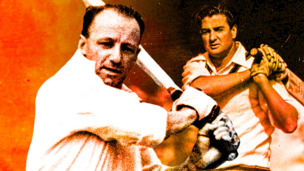 Teammates and rivals: Don Bradman and Keith Miller.