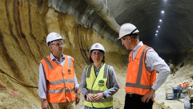 Gladys Berejiklian with Transport for NSW secretary Rodd Staples (right) and Transport Minister Andrew Constance