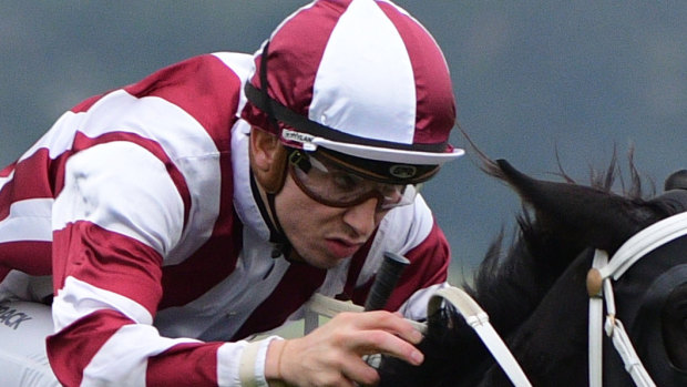 Lewis German wins a race at Sandown in May 2022. 