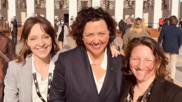 Kooyong MP Monique, her newly appointed chief of staff Sally Rugg and electoral officer Tamar Simons at the opening of the 47th parliament.