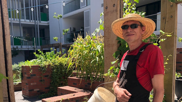 Edward Collins, pictured at Bottleyard Apartments in Northbridge where he manages the private gardens, has been a GWR employee since he participated in Work For The Dole in 2015. He was previously long-term unemployed. 
