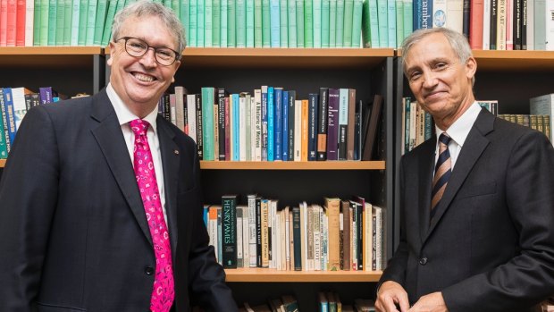 University of Wollongong Vice Chancellor Professor Paul Wellings, left, with Ramsay Centre CEO, Professor Simon Haines.