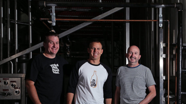 Fermentum founders Brad Rogers, Ross Jurisich and Jamie Cook. The Byron Bay group has about 1 per cent of the beer market in Australia. 