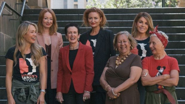 Ambassadors for the 2019 Sydney Women's March (from left): Erika Heynatz, Alexandra Smart, Lord Mayor Clover Moore, Genevieve Smart, Aunt Norma Ingram, Peta Friend and Sarah-Jane Adams.