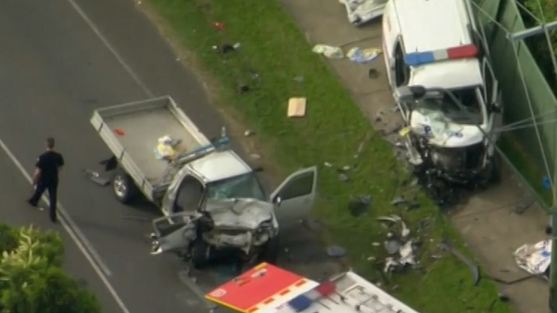 An aerial view of the crash scene in Caboolture South.