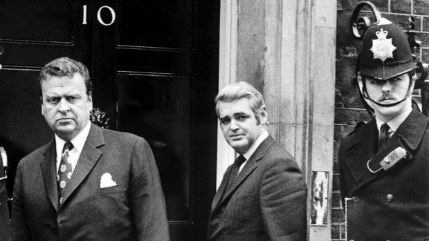 Graham Perkin (left) and Peter Cole-Adams, at the front door of No 10 Downing Street, London in 1972.


