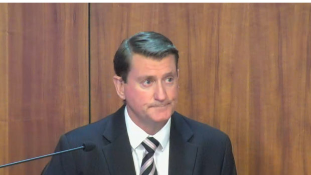 Crown Resorts’ general manager of security and surveillance, Craig Walsh, giving evidence to the inquiry on Friday. 