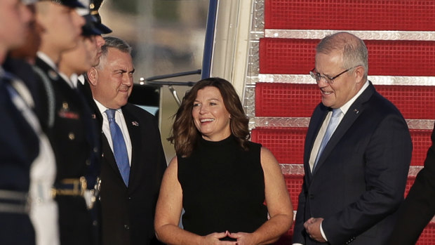 Prime Minister Scott Morrison and Jenny Morrison were greeted by Ambassador Joe Hockey on arrival in Washington DC.